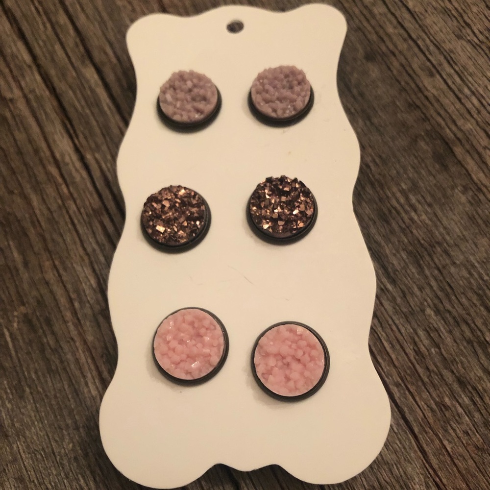 Handmade Chunky Druzy on Bronze Post Earrings 12 mm Pink Bronze
